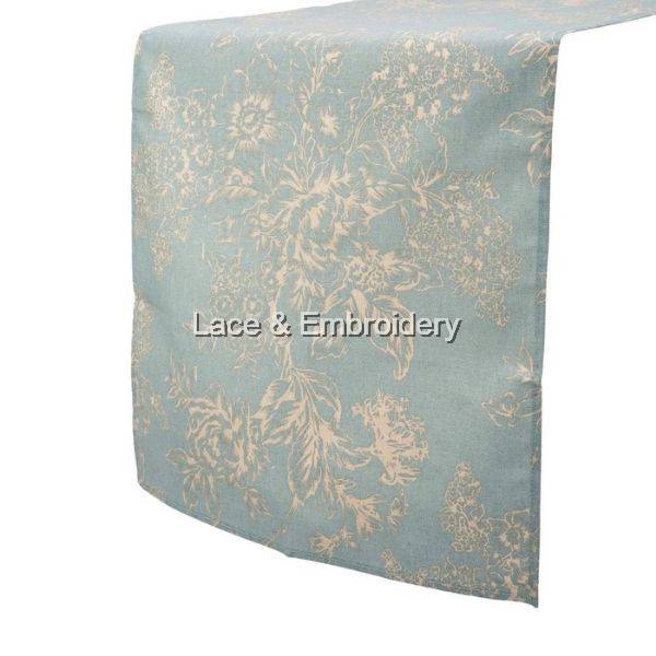 blue dresser scarf Blue Linen and Modal Scarf with a Ivory Scalloped Lace Border