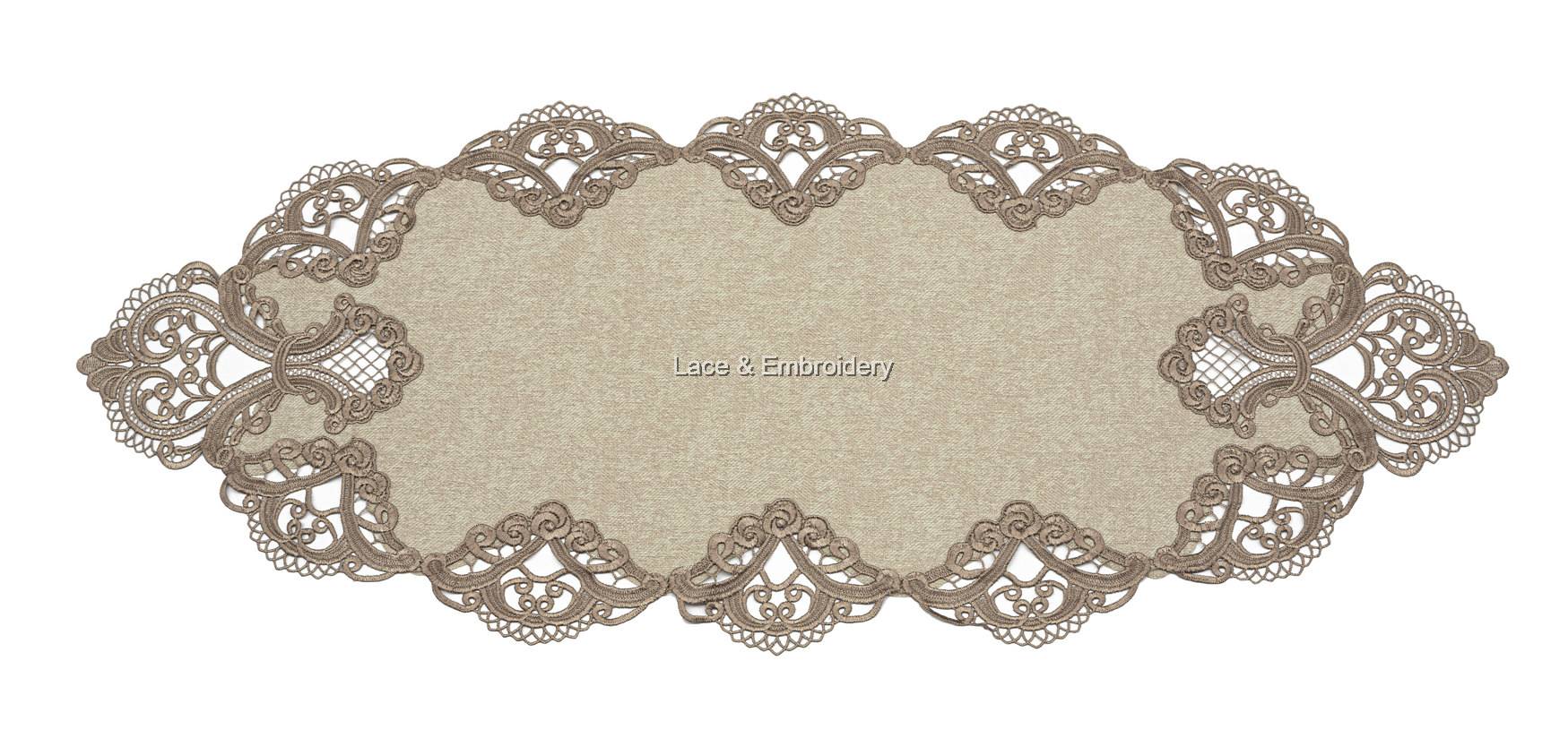 Guipure Lace Floral Poly Velvet Mix Oval Table Runner Dresser Scarf Multi Size Champagne