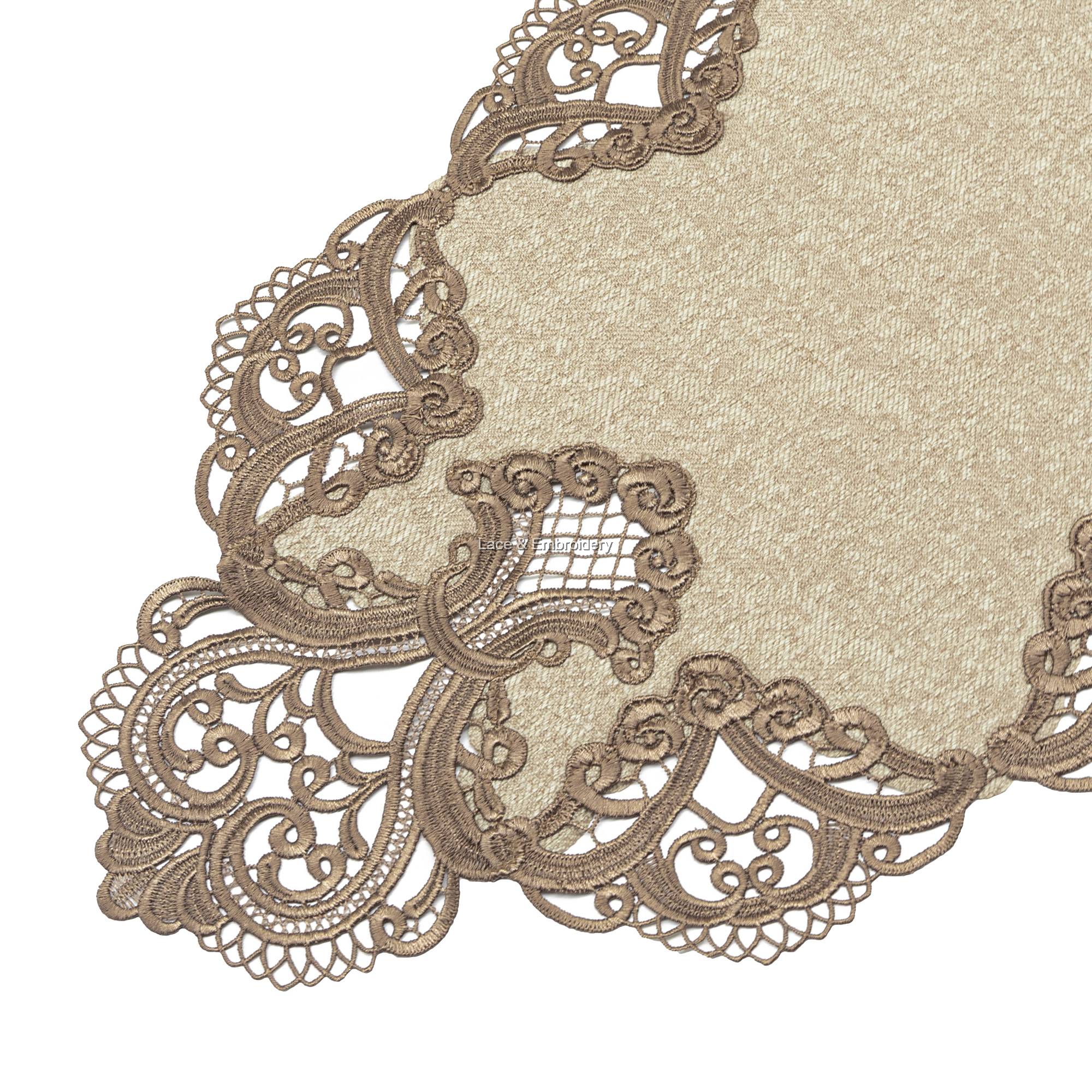 Guipure Lace Floral Poly Velvet Mix Oval Table Runner Dresser Scarf Multi Size Champagne
