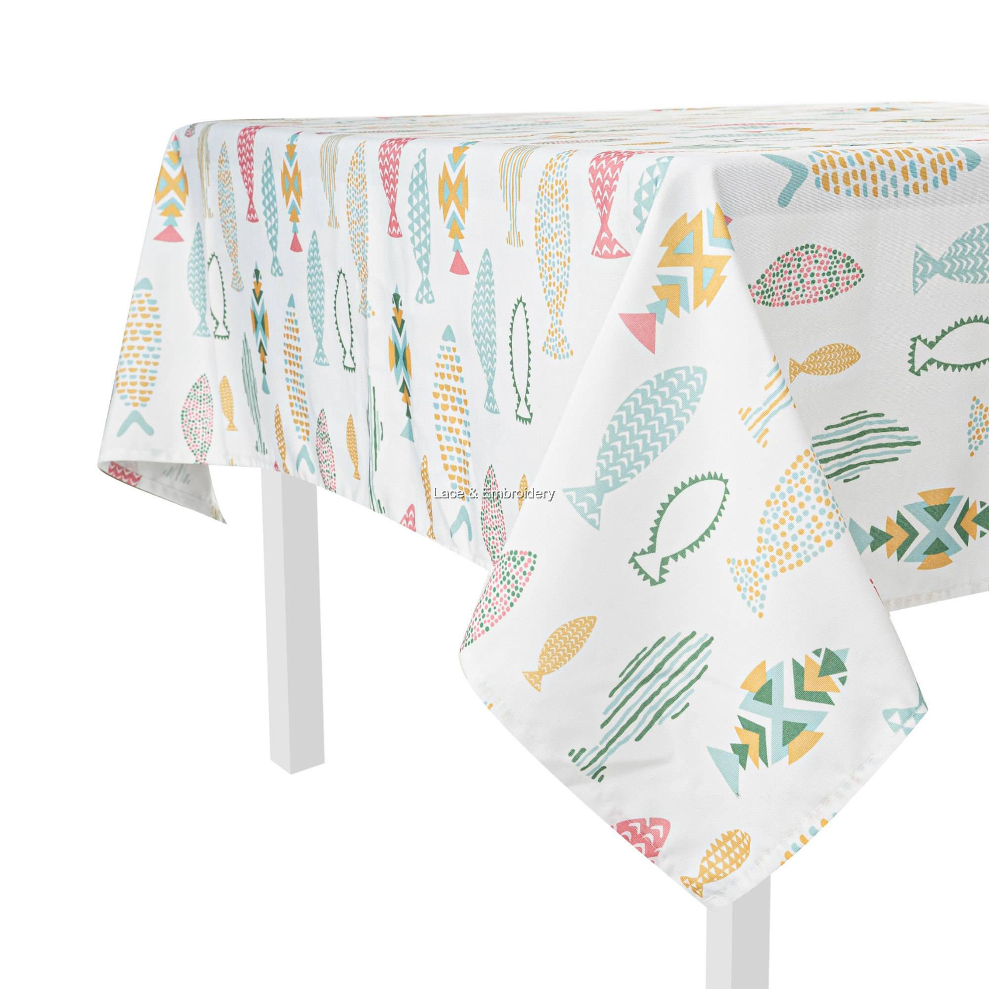 Fishes Printed Tablecloth. Easy Care Polycotton. MultiSize. MultiColor