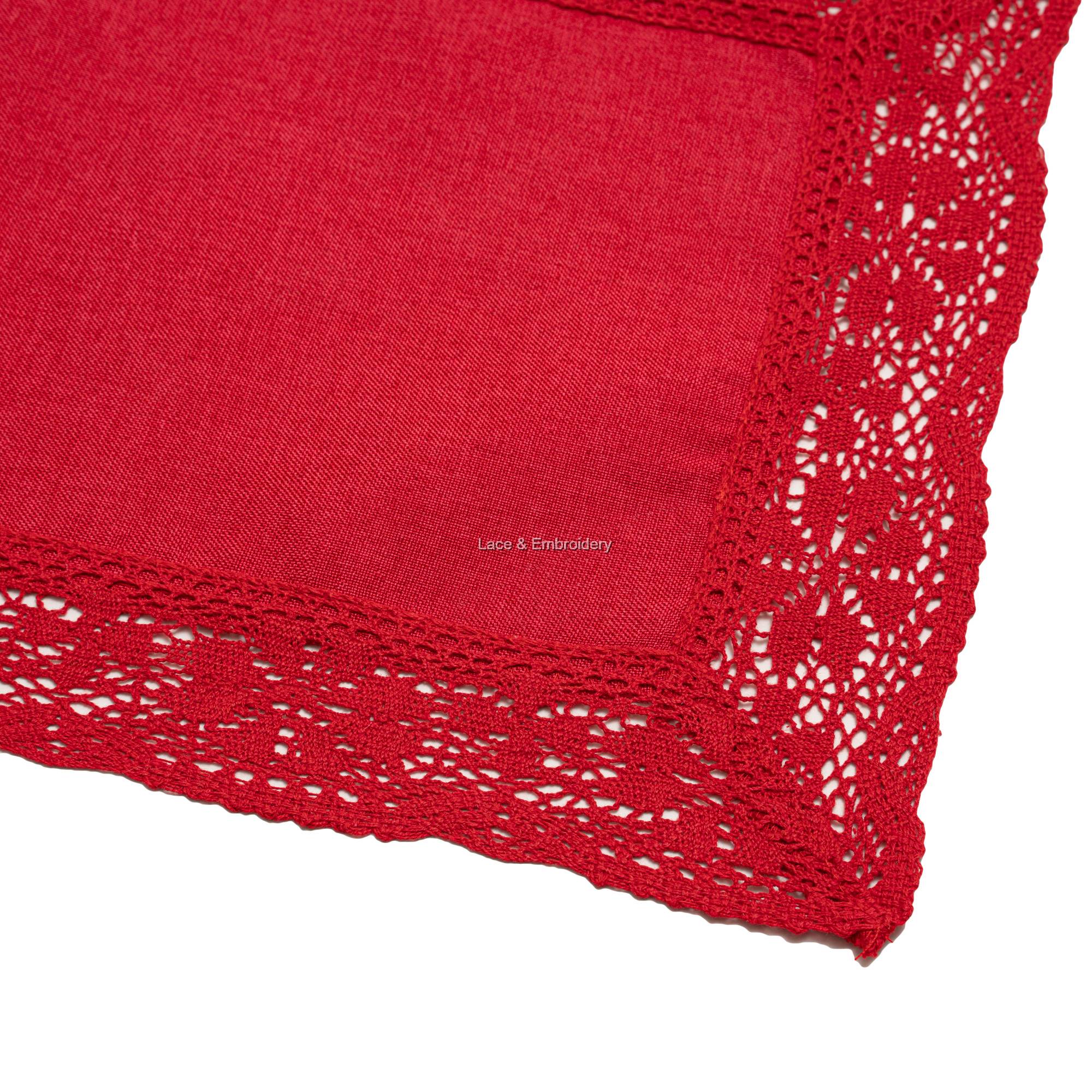 Nostalgic Red Rectangle Placemats/Table Mats With 6cm Cotton Crochet