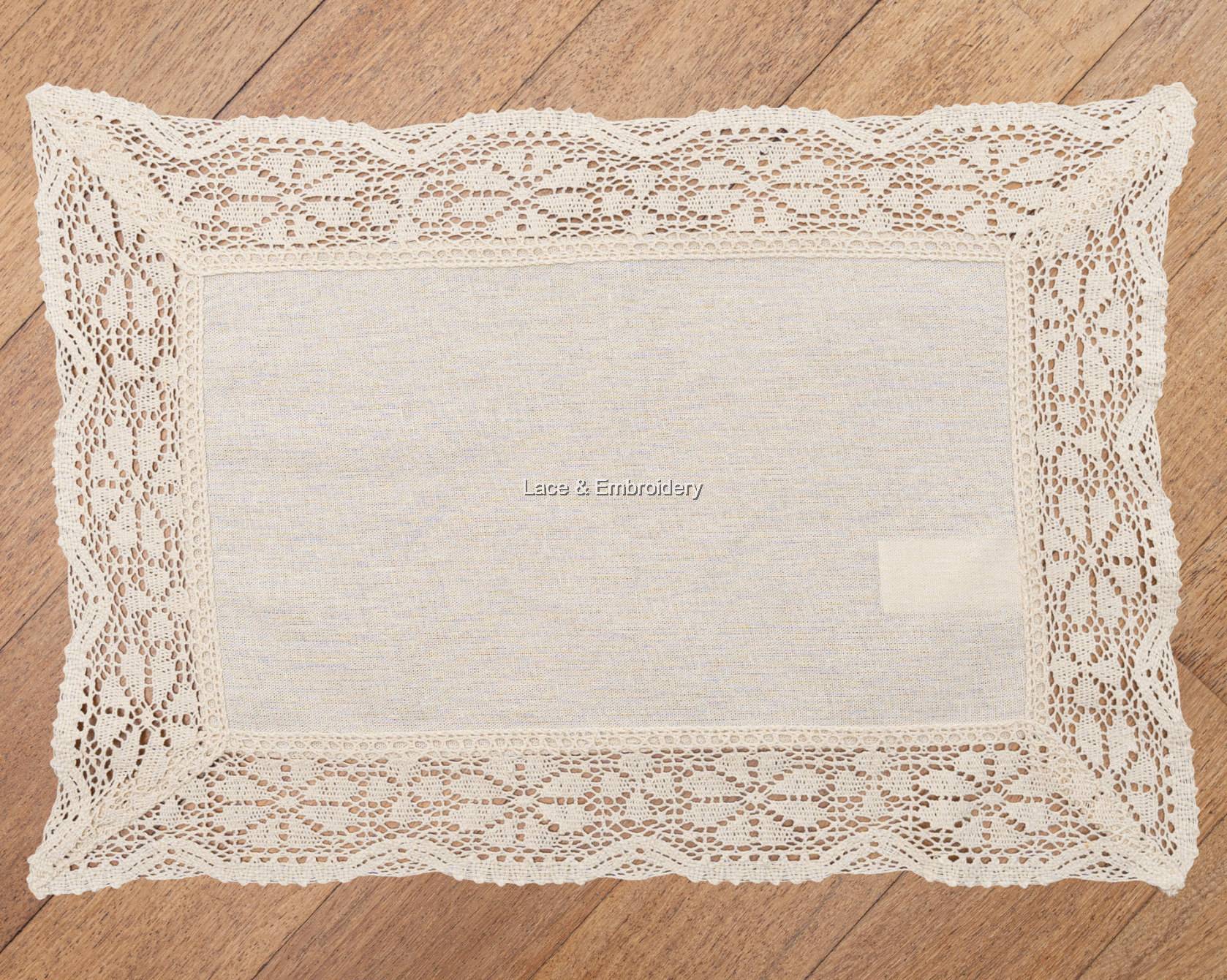 Lace & Embroidery Nostalgic Ecru Placemat/Table Mat. 6cm Cotton Crochet Lace  Edges. 30x45cm/12x18. Alas