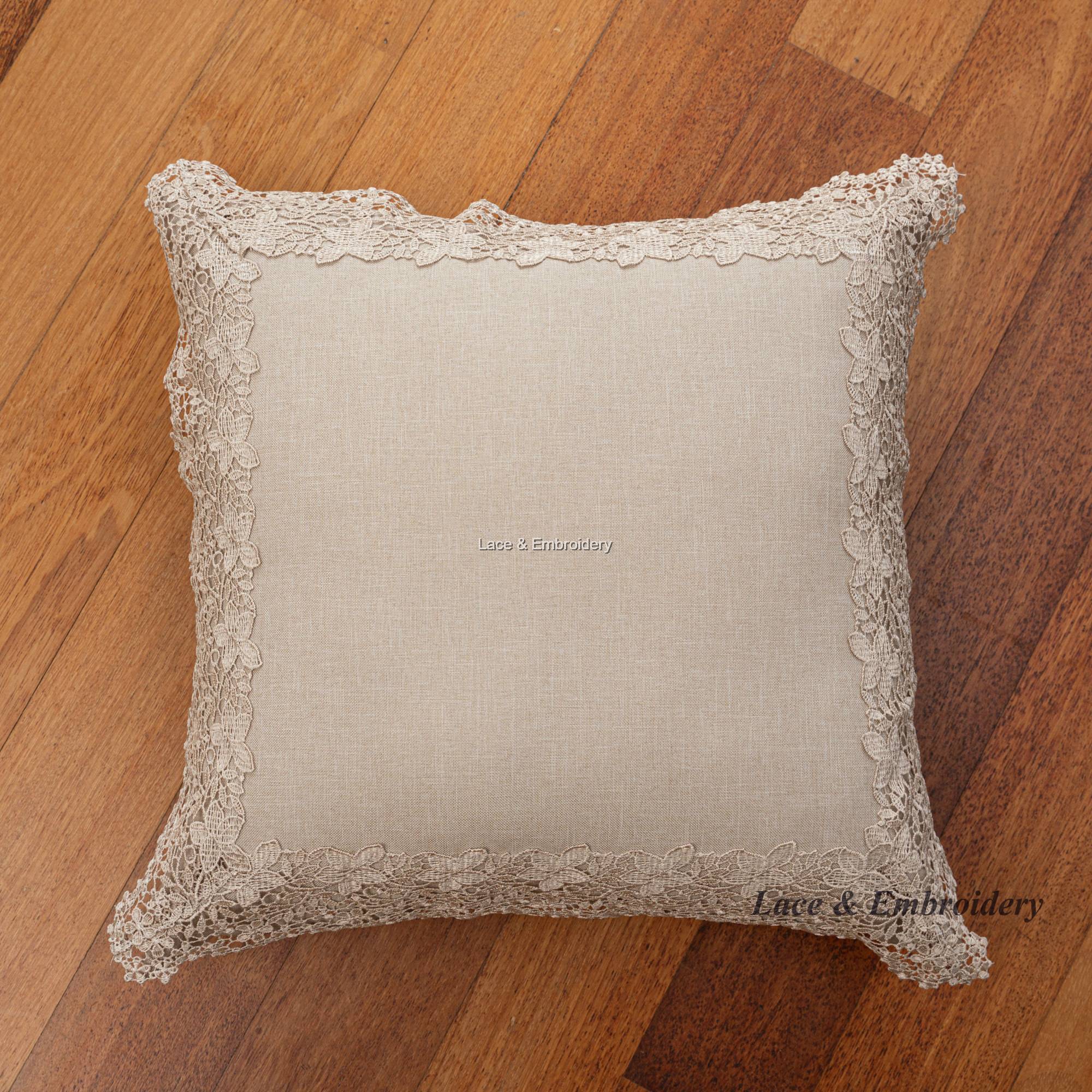Guipure Lace Square Cushion Cover/Throw Pillow. With 8cm Floral Lace
