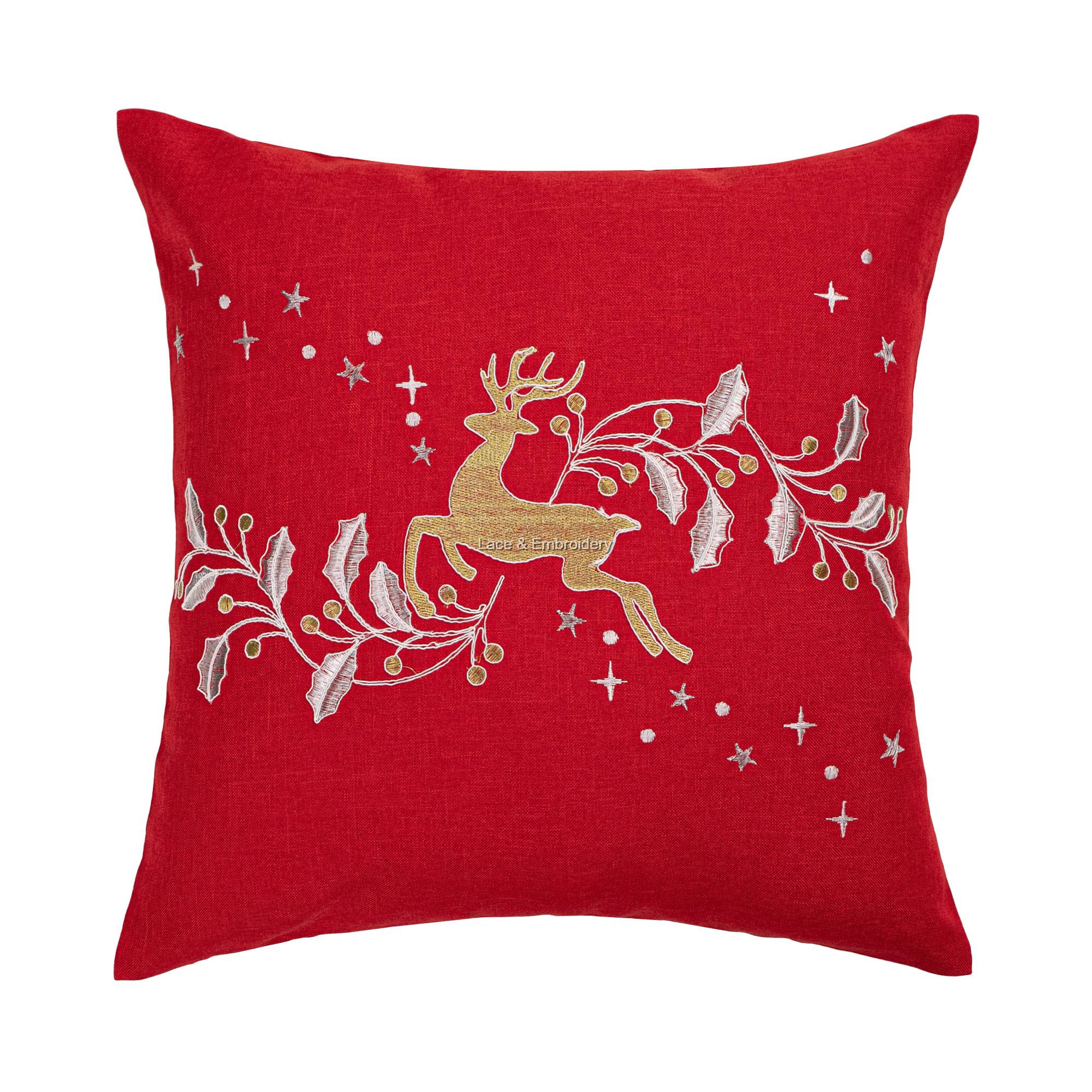 Lace & Embroidery Gold Reindeer Embroidery Cushion Cover/Throw Pillow