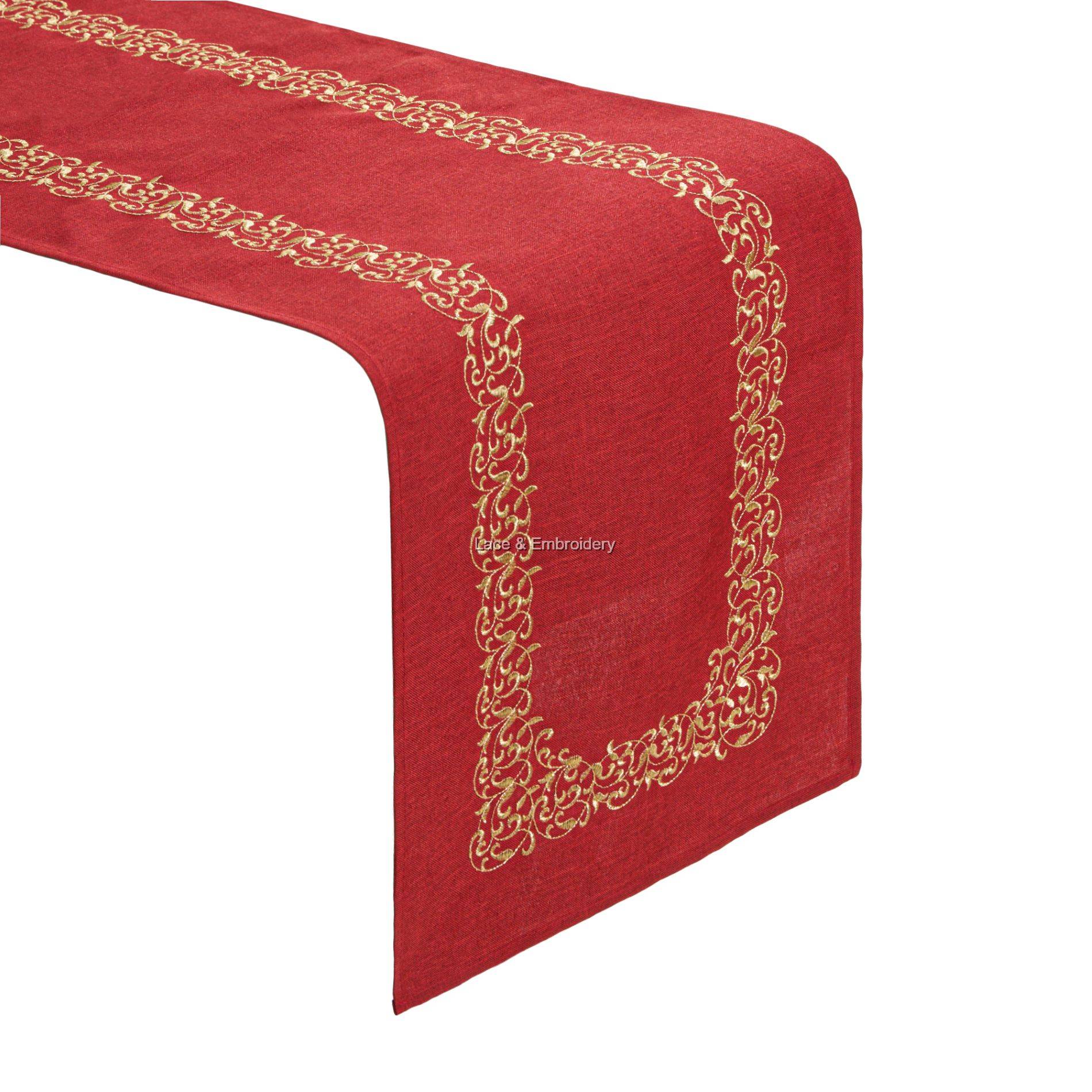 Lace & Embroidery Royal Embroidery Red Table Runner/Dresser Scarf.  Multi-size. Pelari Meja