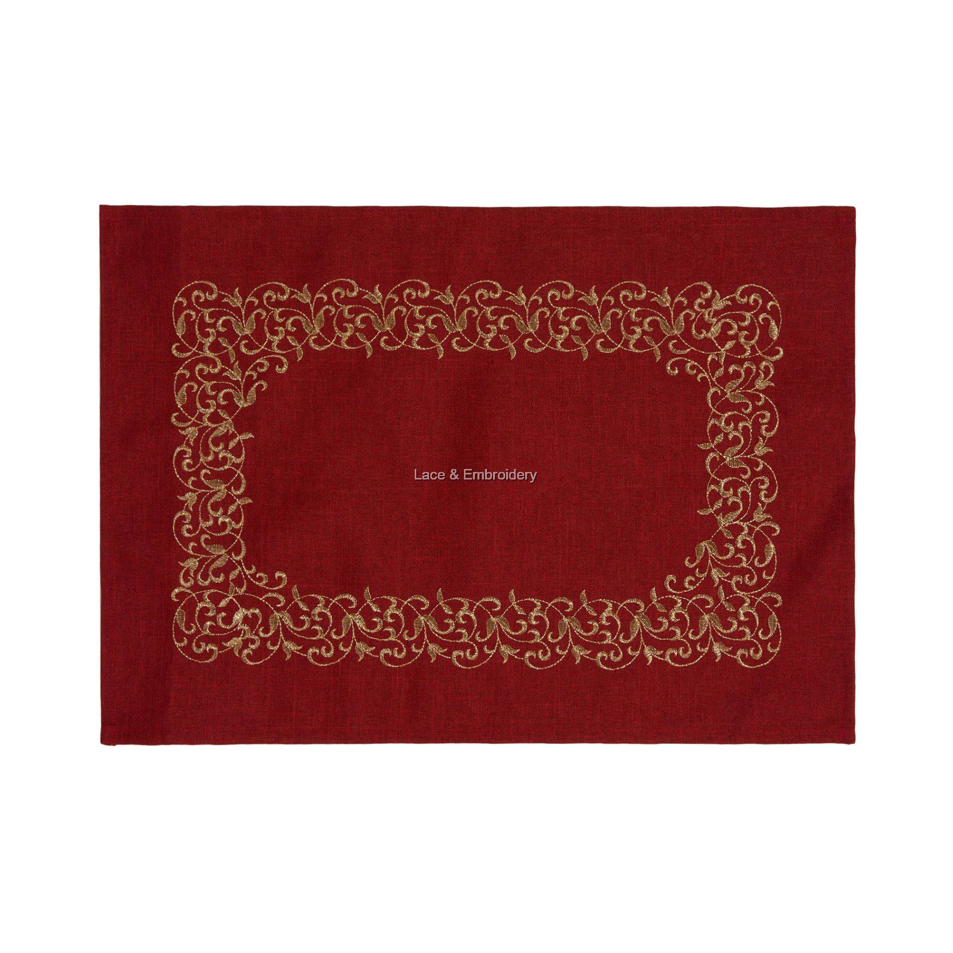 Lace & Embroidery Royal Embroidery Red Table Runner/Dresser Scarf.  Multi-size. Pelari Meja