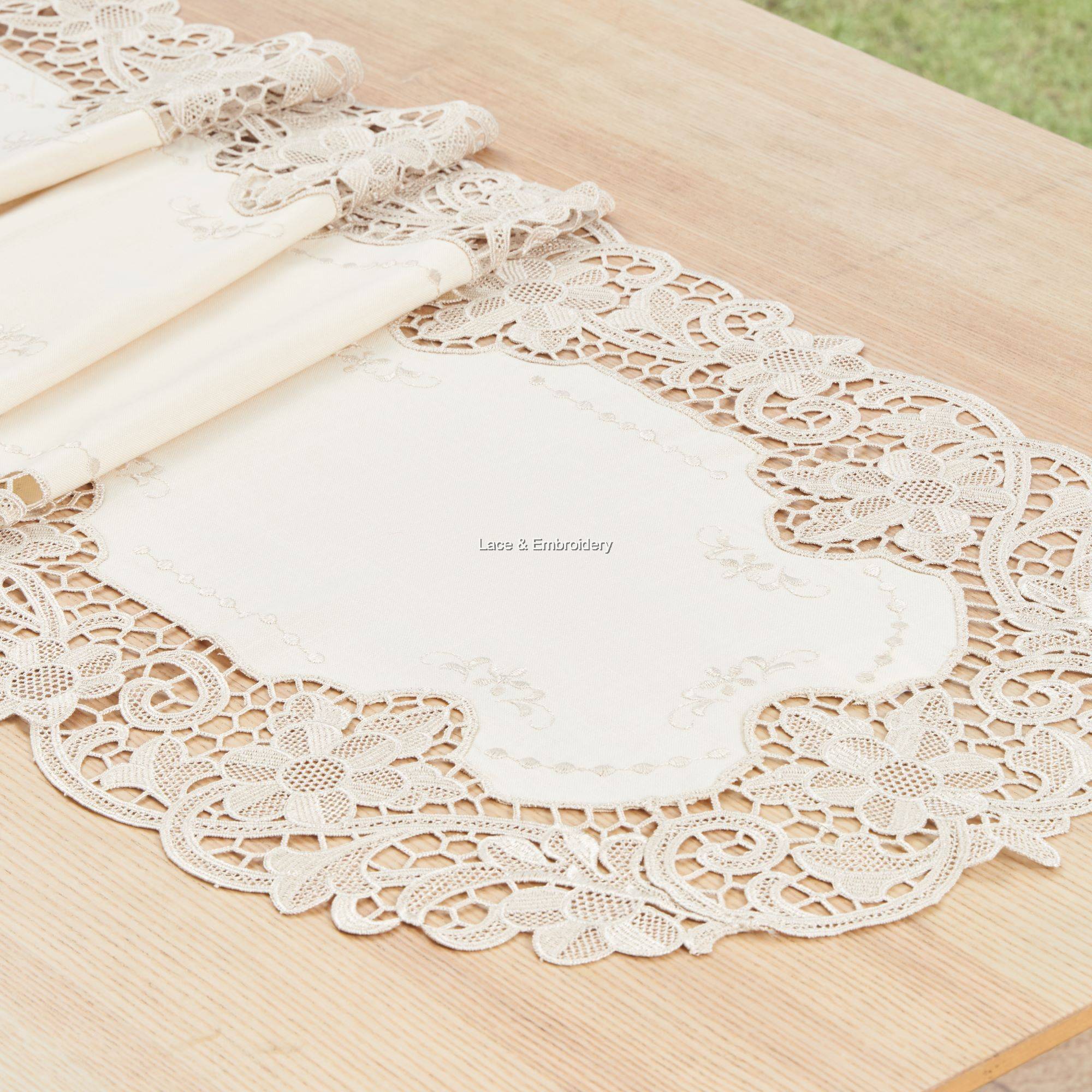 Lace & Embroidery Anglo Lace Ecru Bamboo Polylinen Oval Table Runner/Dresser Scarf. Multi-Size (Ecru) Lace & Embroidery Anglo Lace Ecru Bamboo Polylinen Oval Table Runner/Dresser Scarf. Multi-Size (Ecru)