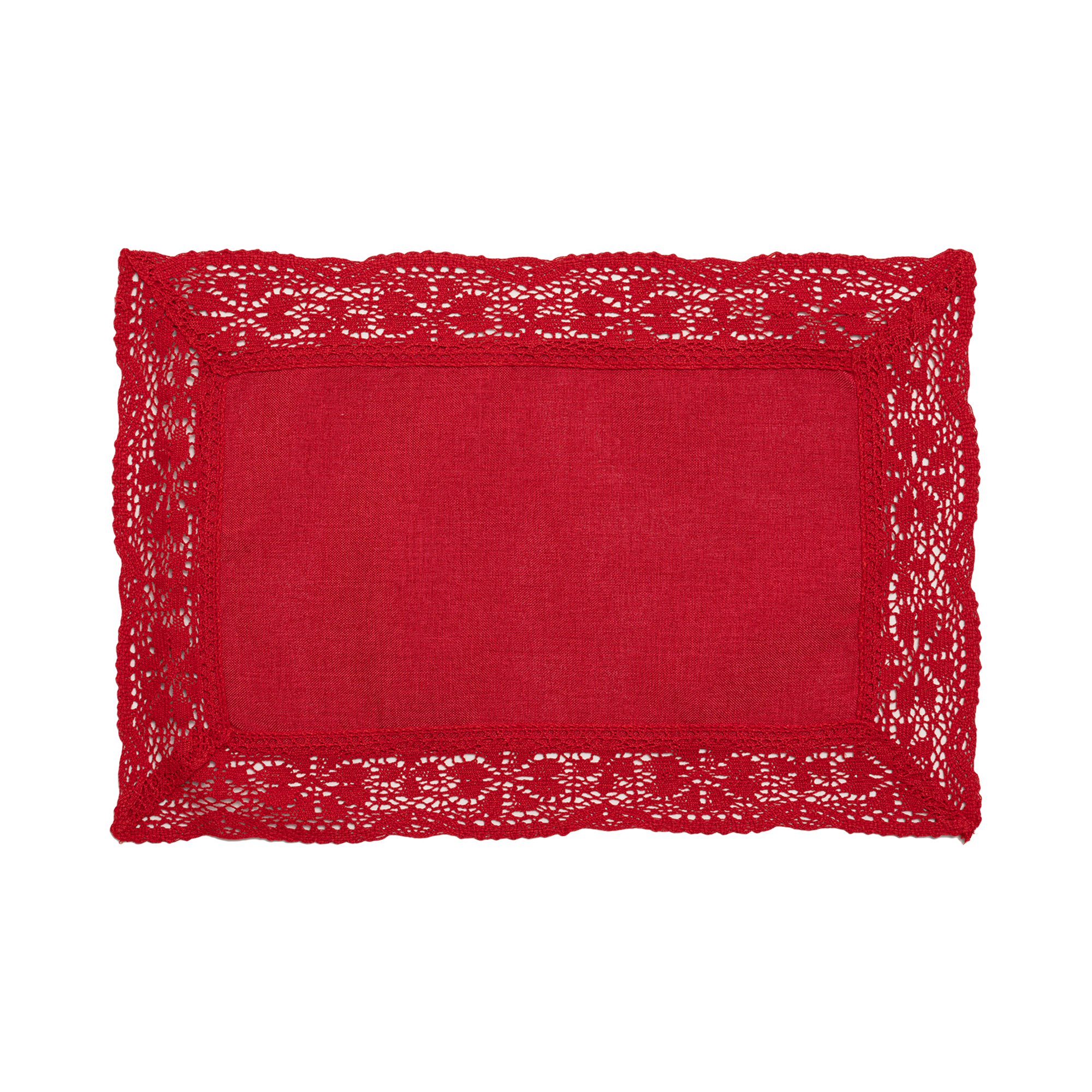 Nostalgic Red Rectangle Placemats/Table Mats With 6cm Cotton Crochet