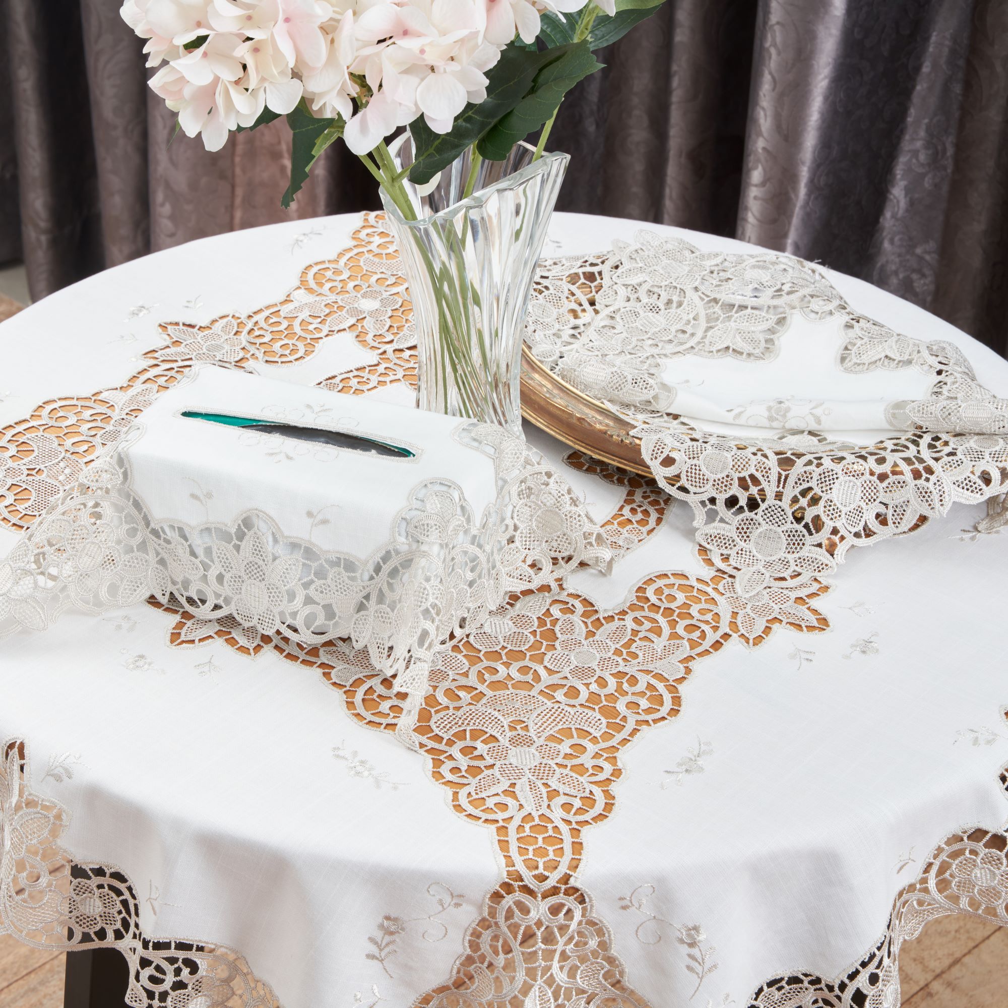 Lace & Embroidery Anglo Lace Classic Soft Bamboo Polylinen Table Placemats  30x43cm/12x17 (Grey) Alas Pinggan Makan