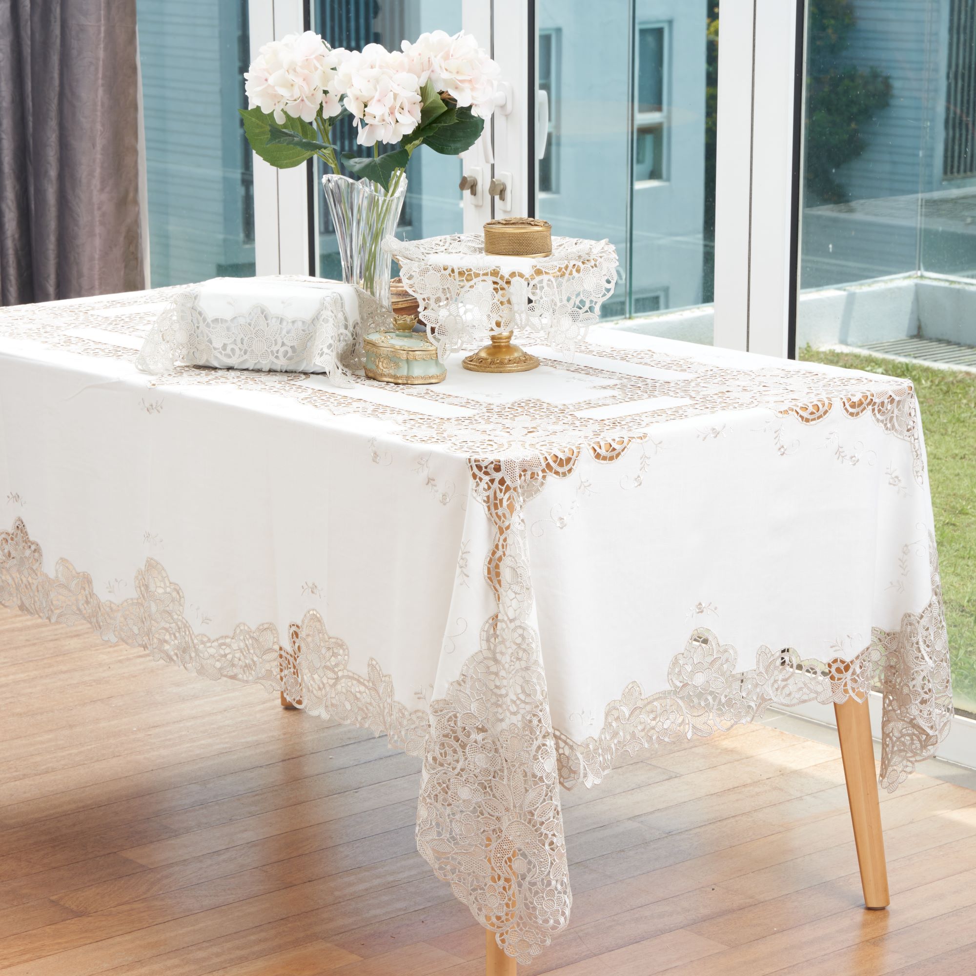 Lace & Embroidery Anglo Lace Classic Soft Bamboo Polylinen Table Placemats  30x43cm/12x17 (Grey) Alas Pinggan Makan