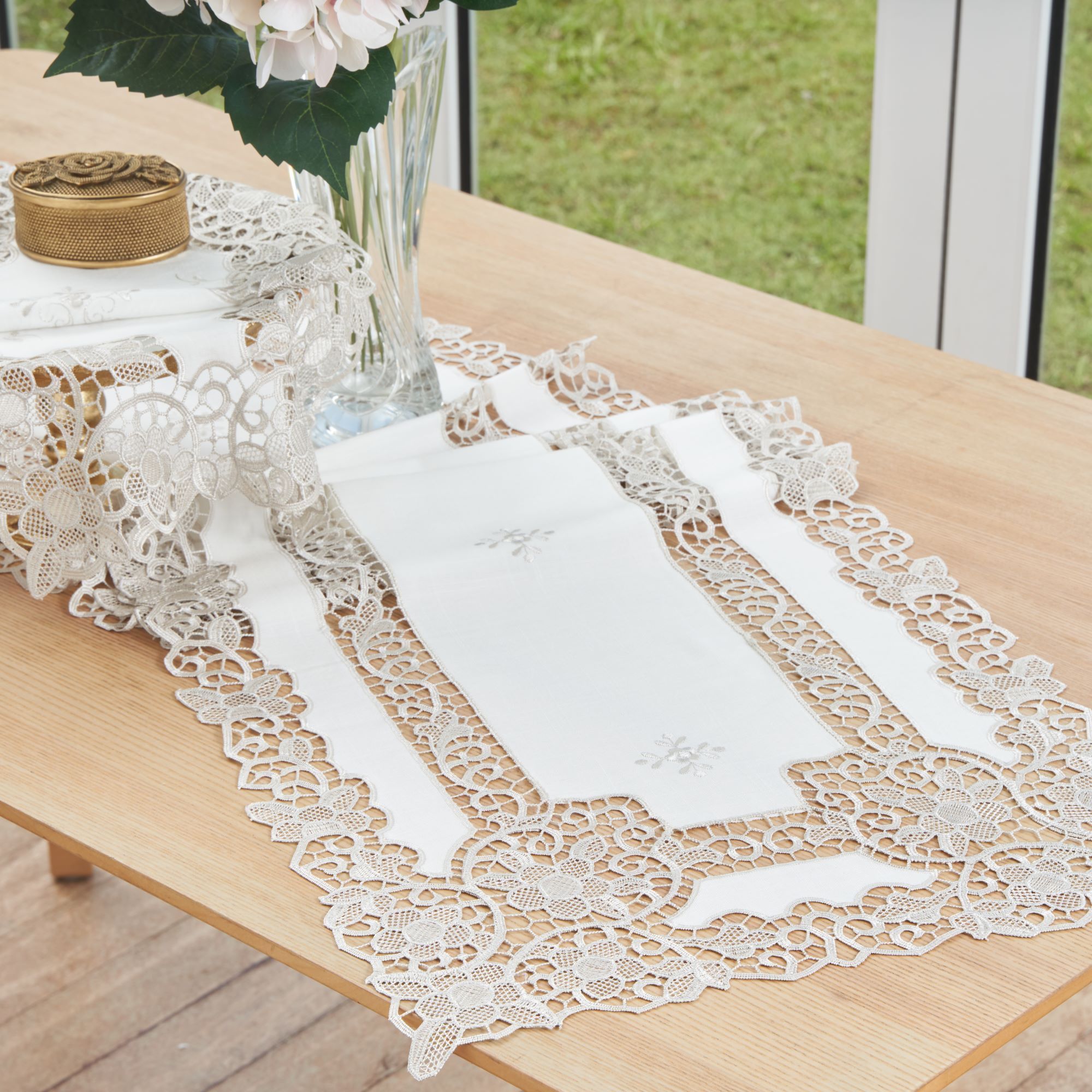 Lace & Embroidery Anglo Lace Classic Soft Bamboo Polylinen Table Placemats  30x43cm/12x17 (Grey) Alas Pinggan Makan