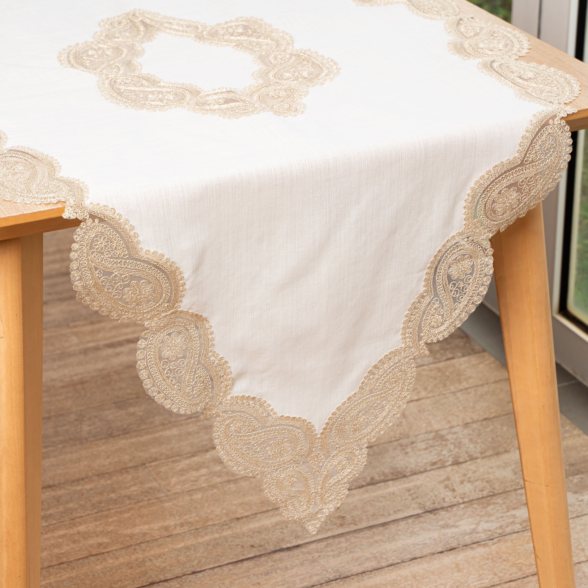 knee length dresses for ladies Floral Lace Table Runner Ivory 13